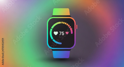 Modern smartwatch displaying heart rate and activity level for fitness tracking, perfect for health and wellness campaigns or technology product demos, promoting a healthy lifestyle