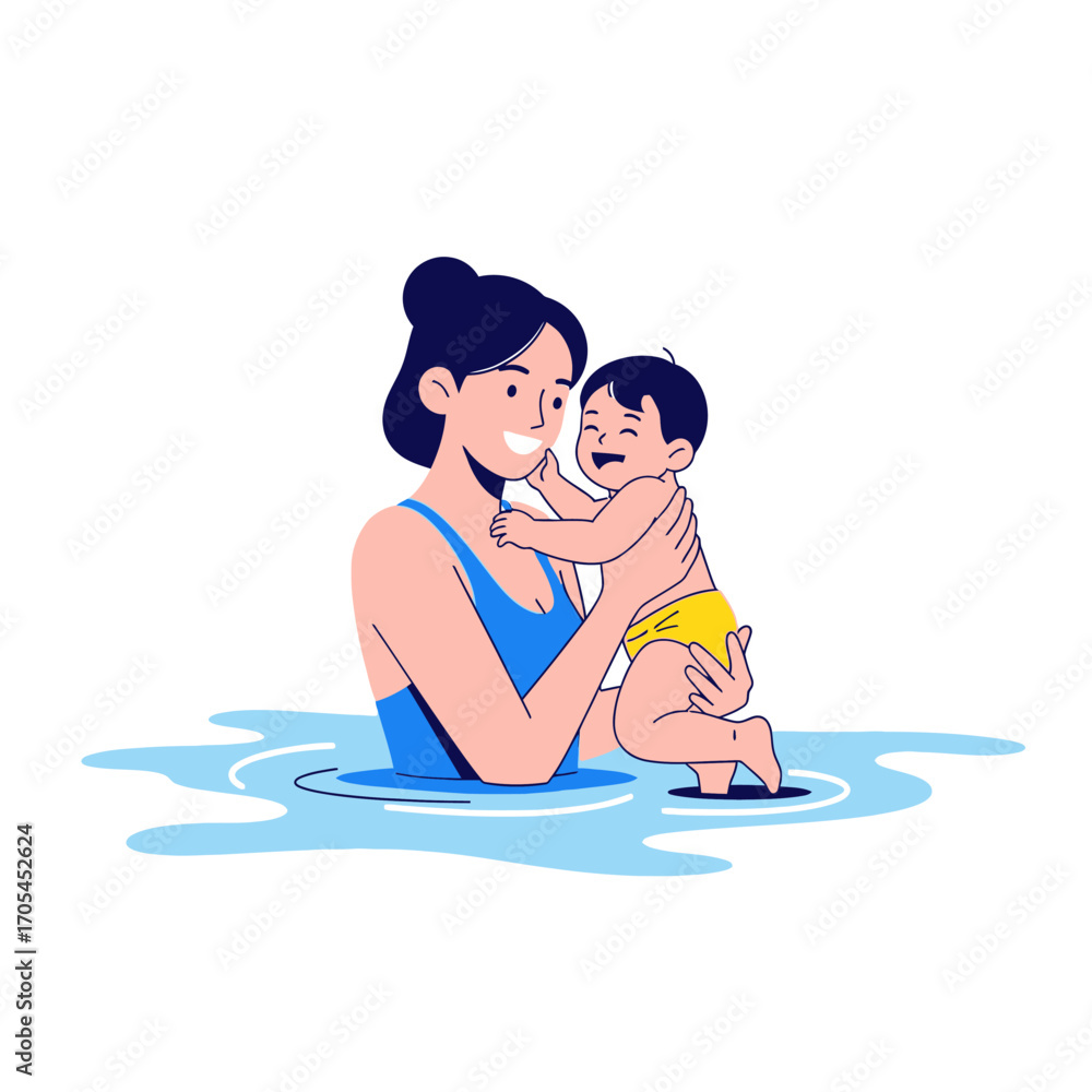 Fototapeta premium Joyful Mother and Baby Playing in the Water A Delightful Summer Moment