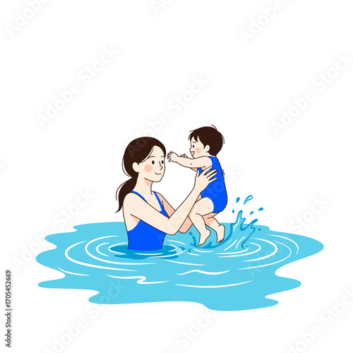 A mother and her baby joyfully playing and splashing in the water, creating memories together