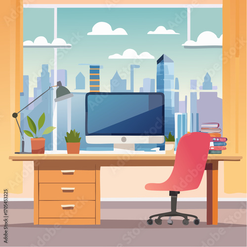 Workplace. Vibrant Workspace with Desktop Computer