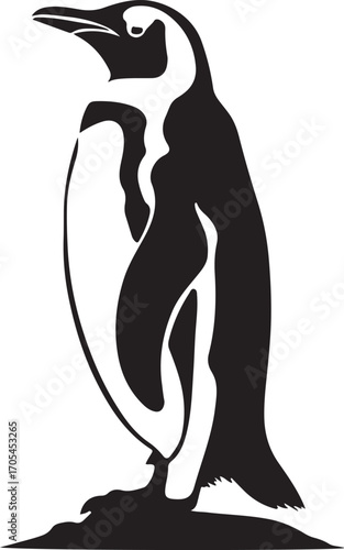 Black and white penguin silhouette standing on rock