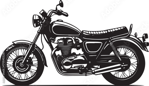 Black and white illustration of a vintage motorcycle
