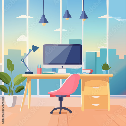 Workplace. Vibrant Workspace with Desktop Computer