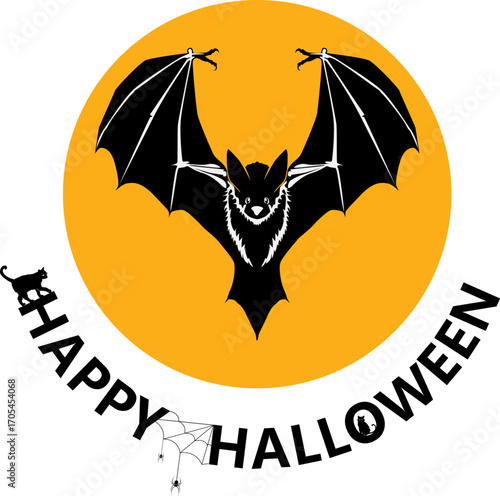  Halloween vector illustration.Flying bat vector illustration. Silhouette vector of flying bat on white background.