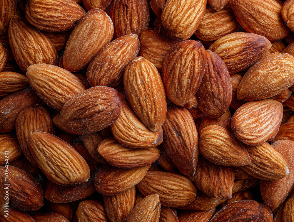 Fototapeta premium Fresh Raw Almonds Halved and Whole on Textured Background