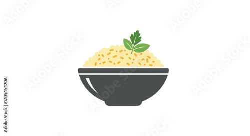 Bowl of rice with parsley garnish.