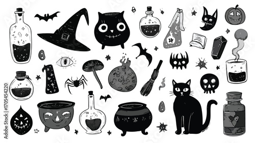 Spooky Halloween Elements Collection Vector Cartoon Illustration