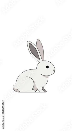 Cute White Rabbit Sitting Side View.