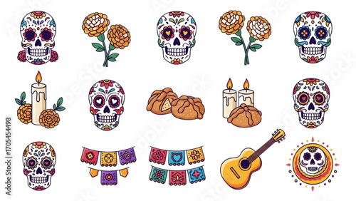 Day of the Dead Icons – Mexican Skull, Festival, Celebration Symbol Set