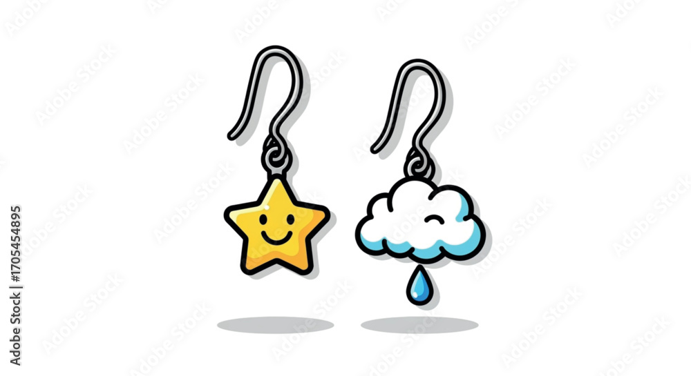 Fototapeta premium Cute Star and Cloud Earrings.