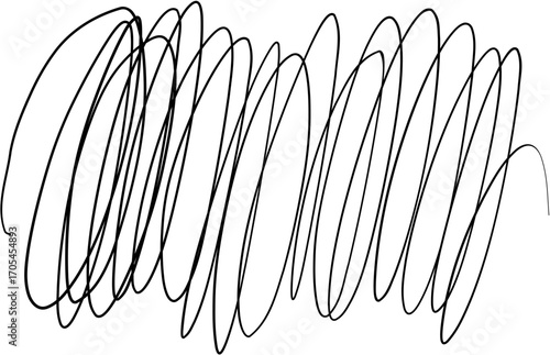 Chaotic scribble doodle with tangled lines, hand-drawn pencil sketch. Minimalist black outline vector illustration isolated on a transparent background