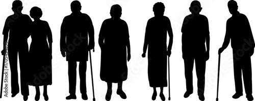 silhouettes of elderly people, old people, vector
