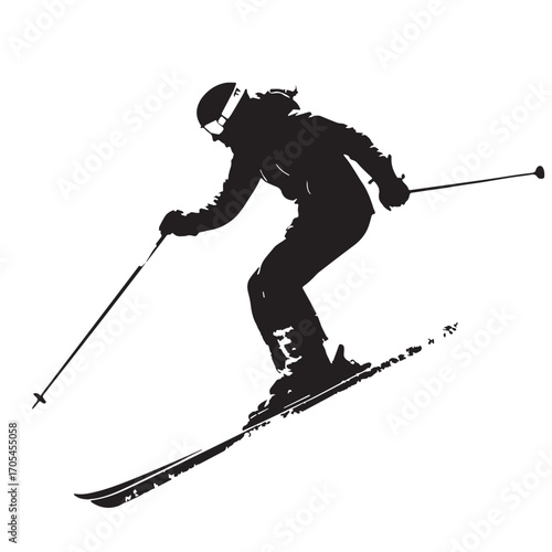 Black skiing Silhouette Vector, High Quality Illustration on White Background