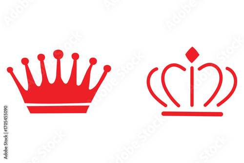 Red crown icon vector, hand drawn doodle style king queen crown logo, majestic tiara. Royal crown icon symbol coronation tiara sign