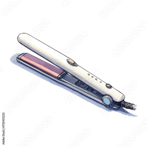 Hair Straightener, watercolor illustration vector, isolated on a white background.