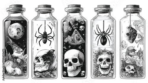 Halloween Potion Labels with Witches, Spiders, Skulls - Spooky and Creative Design