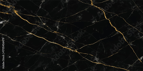 Elegant black marble with striking gold veins for luxurious interior design applications