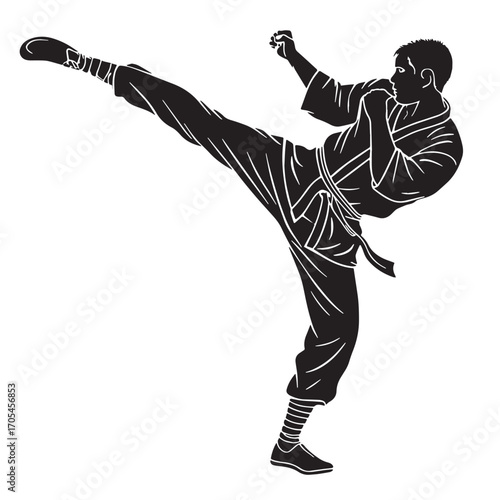 Black savate france kickboxing Silhouette Vector, High Quality Illustration on White Background