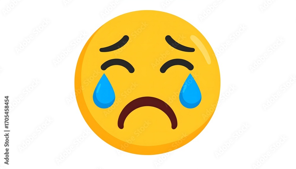 Fototapeta premium Sad Crying Emoji Face Vector Illustration of Disappointment and Unhappiness