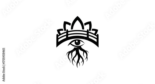 Stylized Eye with Roots and Crown Logo Design.