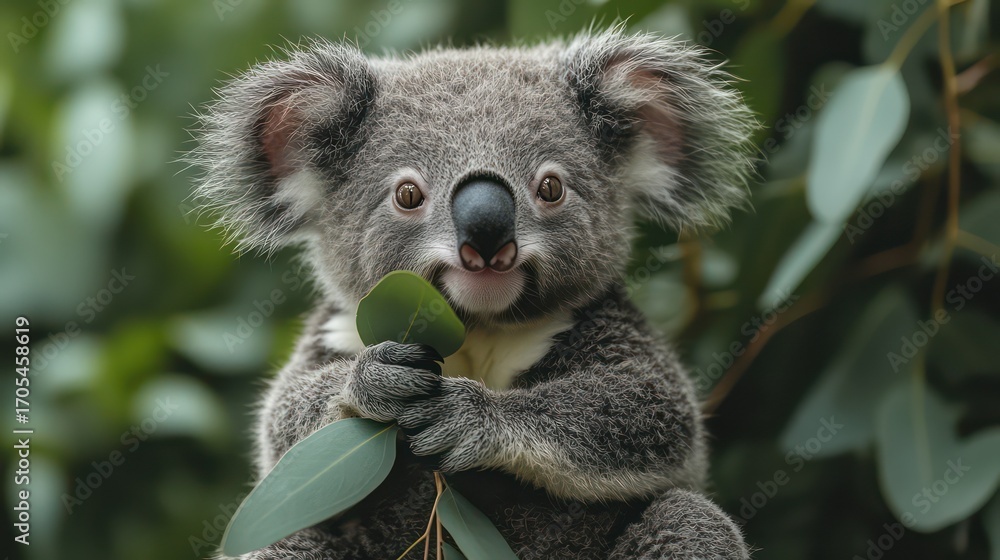 Fototapeta premium Baby koala sitting with head tilted on transparent background