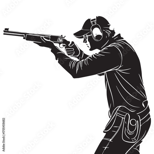 Black shooting Silhouette Vector, High Quality Illustration on White Background