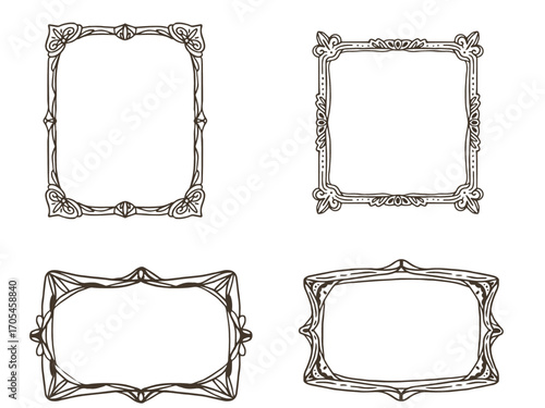 Vintage hand drawn frames for greeting cards, wedding and birthday party