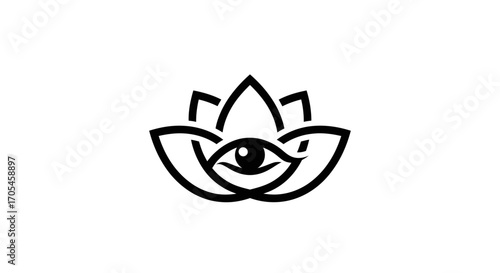 Mystical Lotus Flower with All Seeing Eye Icon.