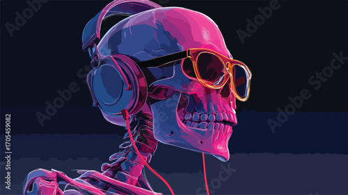 Neon Skull with Sunglasses Illustration - Edgy and Stylish Graphic Design Element