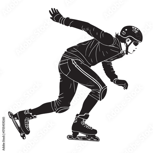 black skater in action on white background clip art preview