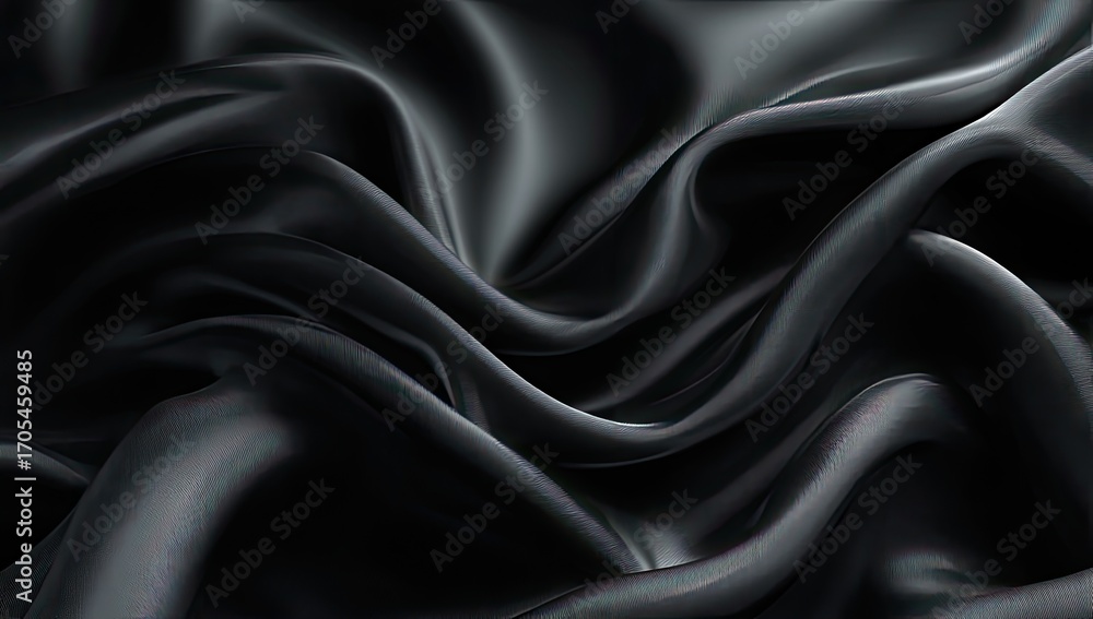Obraz premium Dark, lustrous fabric with flowing, undulating folds and subtle sheen, creating a luxurious, smooth texture
