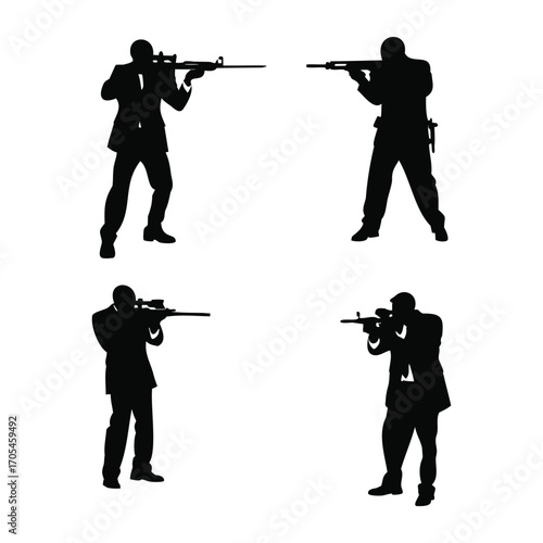 Silhouettes of Soldiers Aiming with Rifles