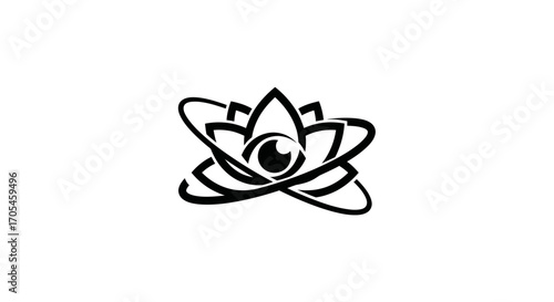 Abstract Symbol of a Lotus Flower with an Eye and Atomic Orbits.