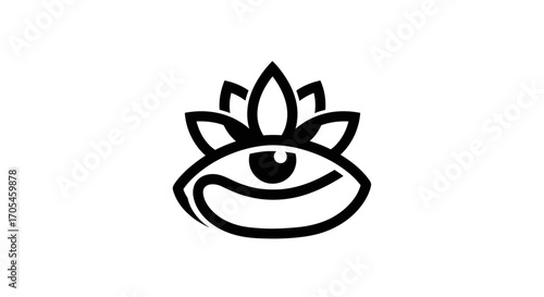 Minimalist Line Art of an Eye with a Lotus Flower.
