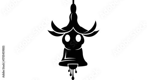 Stylized black silhouette of a mysterious haunted bell icon.