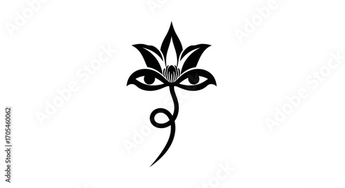 Stylized black and white spiritual lotus flower with eyes.