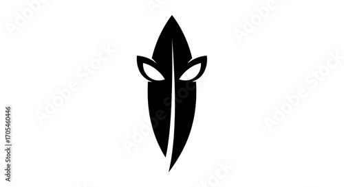 Black surfboard with stylized eyes minimal design.