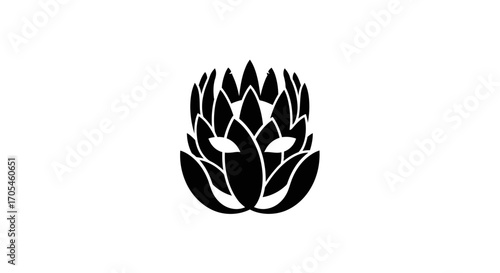 Creative nature logo combining a lotus flower and a masquerade mask.