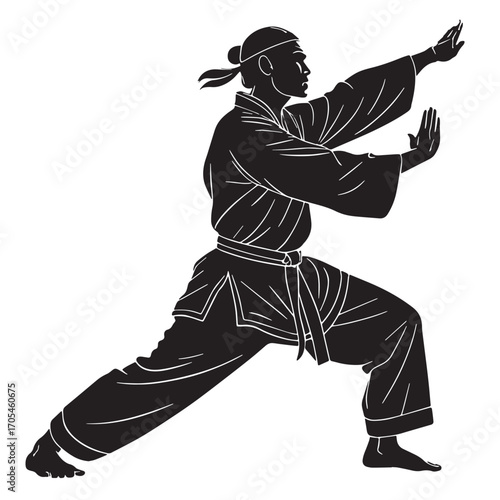 Black silat southeast asia primarily indonesia Silhouette Vector, High Quality Illustration on White Background