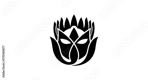 Stylized Black Lotus Flower with a Mystical Face Icon.