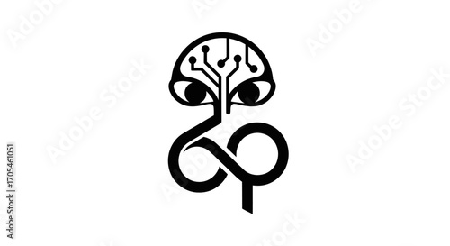Abstract line art logo of a digital brain with eyes and infinity loop.