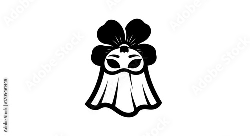 Cute ghost character with a flower mask illustration.