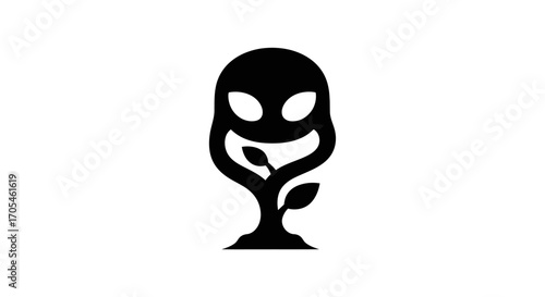 Creative logo design of a smiling alien sprout.