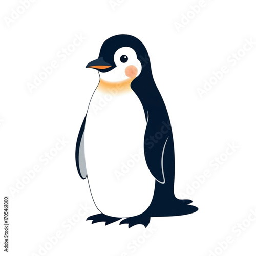 Cute cartoon emperor penguin standing isolated on white background.