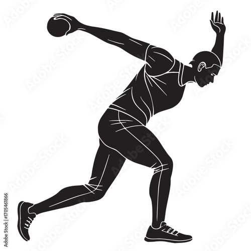 Black shot put Silhouette Vector, High Quality Illustration on White Background