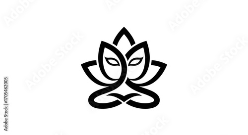 Elegant spiritual logo of a lotus flower with a face in a yoga pose.