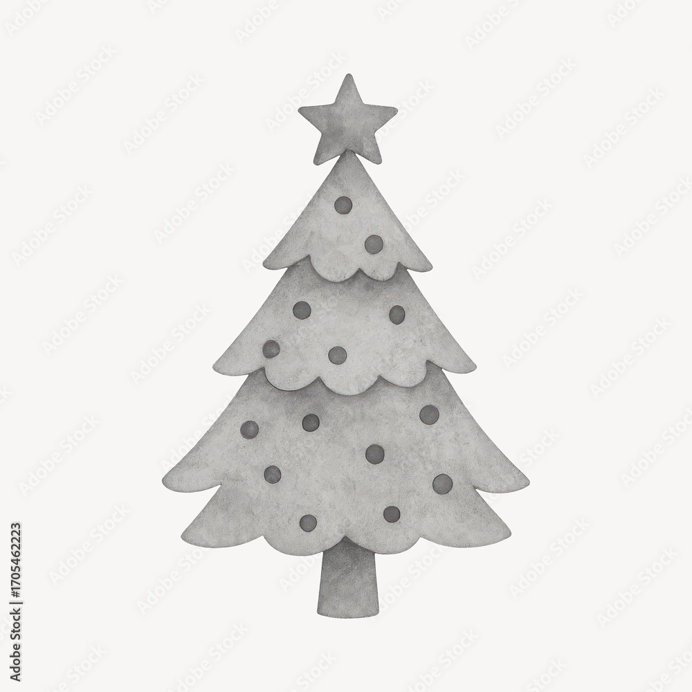 Fototapeta premium Minimalist gray Christmas tree illustration.