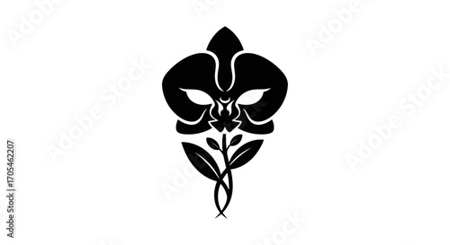 Elegant black orchid flower silhouette vector icon.