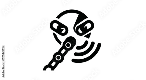 Stylized robot hard drive with microphone and sound waves.