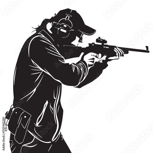 Black shooting Silhouette Vector, High Quality Illustration on White Background